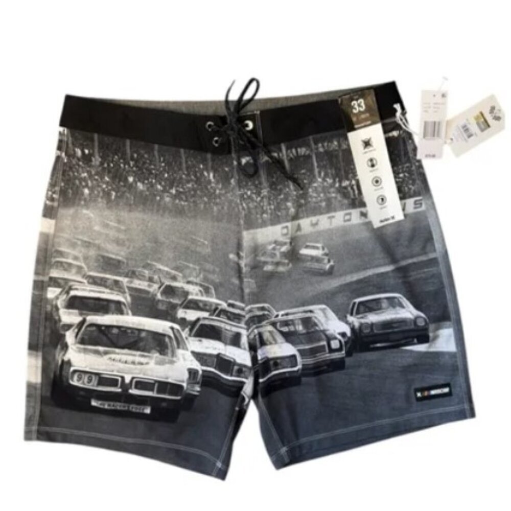 Hurley Size 33 Waist NASCAR Phantom Board Shorts‎ Black Unlined Swim Trunks